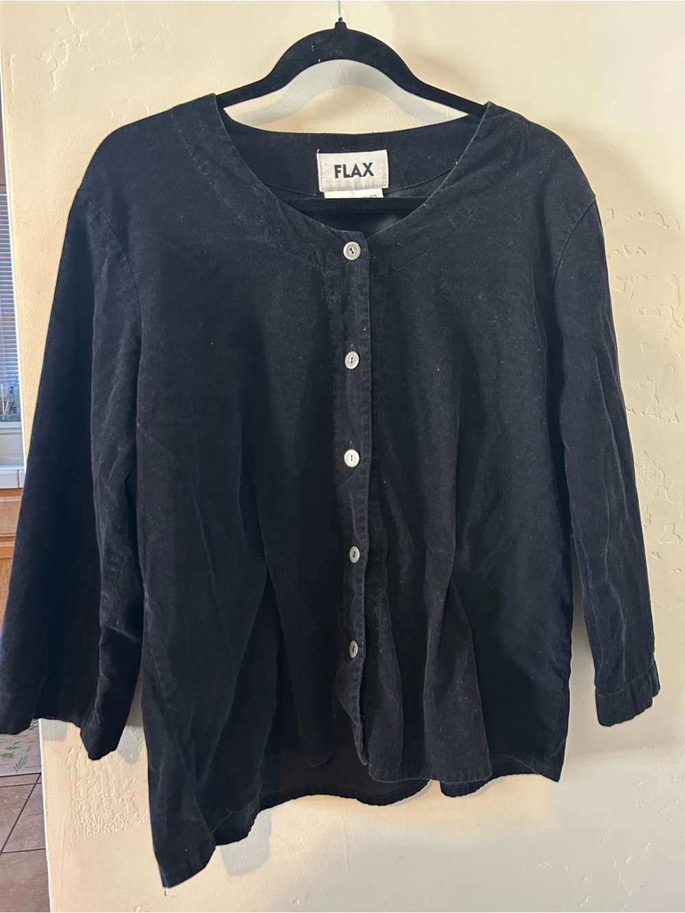 Flax Black Linen Button-Front Top